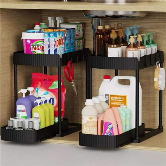 Under Sink Storage Organizers 2 Pack Bathroom Kitchen Cabinet Pull Out - Picture 1 of 7